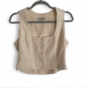 VINTAGE 90’S Y2K RETRO BEBE CREAM LINEN BLEND BUTTON DOWN CROPPED VEST SIZE 8